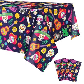 Newwiee 3 Pieces Mexican Fiesta Party Tablecloth, 54 x 108 Inch Plastic Cinco De Mayo Printed Table Cloth Disposable Mexican Theme Table Covers for Fiesta Taco Night Mexican Party Supplies
