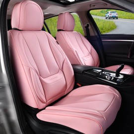 Coverado Car Seat Covers Full Set, Seat Covers for Cars, Pink Car Seat Cover, Car Seat Protector Waterproof, Nappa Leather Car Seat Cushion, Car Seat Covers Front Seats and Back Fit for Most Cars
