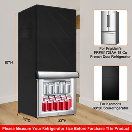 Coldairsoap Outdoor Refrigerator Cover Outdoor Dustproof Freezer Covers for Protecting Upright Freezers/Beverage Refrigerator Suitable for Large Cold Rooms (Black, 33" x 33" x 67")