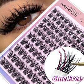 110Pcs C Curl Natural Looking Self Adhesive False Lash Clusters Kit 10-16mm Mixed Length Press-On DIY Wispy Segmented Flirty Eyelash Extension glue-free Reusable Cluster Lashes Fuss Free No Sticky Residue Self Application