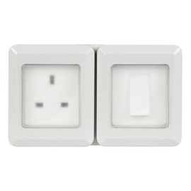 Double Gang Fully Weatherproof Switch & 3 Pin UK Power Socket Outdoor IP55 White [Double Gang Switch/Power]