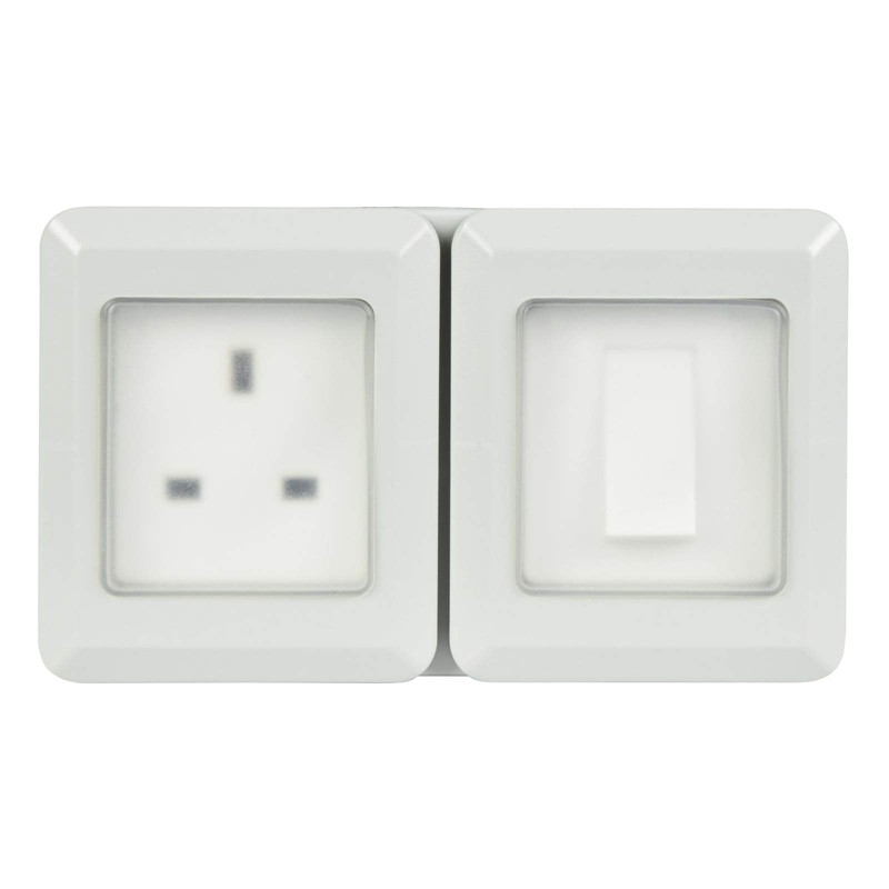 Double Gang Fully Weatherproof Switch & 3 Pin UK Power