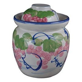 Festcool Medium Porcelain Pickling Jar 3 Liter with 2 Lids Fermenting Pickling Kimchi Crock Jingdezhen Chinese Korean (pink, 10.5")