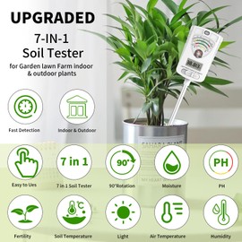 7 in 1 Soil PH Tester, Soil Meter for Moisture/PH/Temperature/Sunlight/Nutrient/Humidity Test Kit for Garden, Lawn, Farm, Indoor & Outdoor Plants (Battery Included)