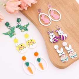 Easter Earrings For Women Easter Bunny Earrings Easter Egg Earrings Rabbit Dangle Drop Earrings Acrylic Easter Earrings Jewelry Holiday Charm Earrings Gift