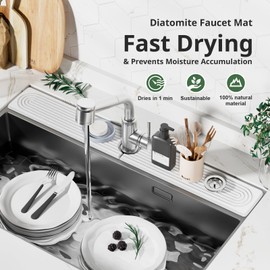 Slow Slog Quick Dry Sink Splash Guard - 30" Instant Dry Stone Sink Tray for Kitchen and Bathroom Faucets - Durable Diatomaceous Earth Faucet Mat for Countertops - White