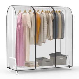 Zilink 60'' Clear Garment Rack Cover Dustproof Clothes Rack Cover Clear Garment Bags Waterproof Wardrobe Cover with 2 Durable Zippers for Garment Rack