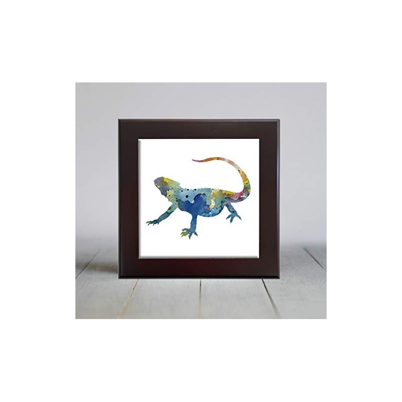Bearded Dragon Lizard Blue Decorative Tile (4.25 X 4.25 Framed)