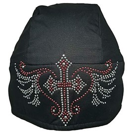 Buy Caps and Hats Christian Doo-Rag with Sweatband Motorcycle Skull Cap Bikers Do-Bandana (Rhinestone Cross Angel Wings Red Silver)