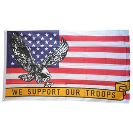 Flaggenfritze® Flag USA with Eagle We Support Our Troops – 90 x 150 cm