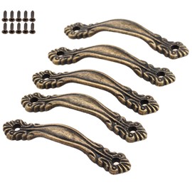 5Pcs Vintage Kitchen Pull Cabinet Door Knobs Handle Bar Furniture Bow Handle 2.56"x 0.43" for Drawer Wardrobe Cupboard Drawer Closet Dresser Furniture Box Case Chest