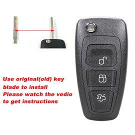 3 Button Flip Car Key Shell with Steel Pin Removal Tools Needle File for Ford Focus MK3 Fiesta Grand C-Max S-Max Kuga Mondeo Galaxy (A)