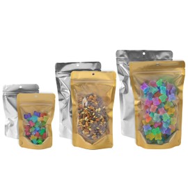 PackFreshUSA: 5 Mil Gold/Clear Stand Up Pouch Bags - Professional Flexible Packaging - Resealable - Seal-Top - Heat-Sealable - Hang Hole - Tear Notch - Large 6 x 9.5 x 3.5 in. - 500 Pack