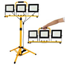 Yaoledly 225W 22500 Lumen Work Lights with Stand, Three Head LED Work Light with Individual Switch, 16FT Power Cord, IP66 Waterproof, Adjustable Metal Telescoping Tripod for Indoor and Outdoor