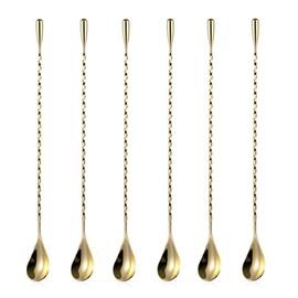 6 Pcs 12 Inch Bar Mixing Spoon Cocktail Spoon Stainless Steel Bar Long Spoon With Spiral Pattern Gold