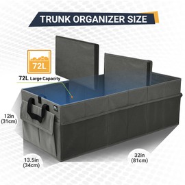 MIU COLOR Trunk Organizer for Car, 12 Pockets Sturdy Car Organizer for SUV, Non-Slip Bottom, Car Storage Organizer for Sedans, Van, Jeep, Grocery, Large 3 Compartments, Dark Gray 31.9"×12.6"×10.6"