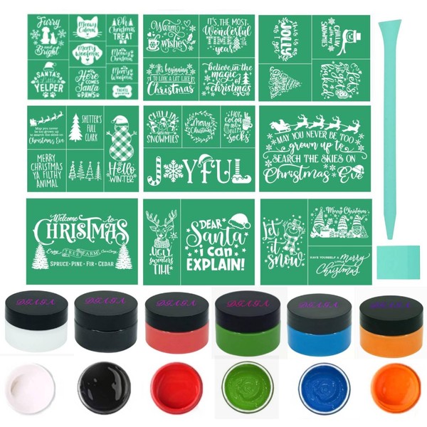 DGAGA 18PCS Christmas Silk Screen Stencils,Chalk Paste for Mesh Stencil