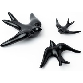 Set of 3 Ceramic Birds Swallows for Wall and Home Decoration, Handmade Ceramic Hanging Ornaments, Swallows for Wall Decoration, Black