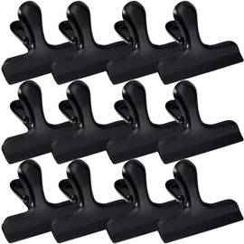 12 Pack Stainless Steel Chip Bag Clips,Chip Clips 3 Inch Wide,Metal Food Bag Clips Heavy Duty,Round Edge Air Tight Seal Grips on Coffee Food Bread Bags,Food Clips for Office Kitchen Home Usage (Black)