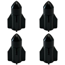 TCPENG® 4PCS Metal Tyre Valve Caps, Rocket-shaped Universal Stem Dust Covers for SUV, Cars, Bike, Motorcycles, Trucks, Heavy-Duty, Airtight Seal, Screw-On, Easy to Operation (4 Pack) (Black_4pcs)