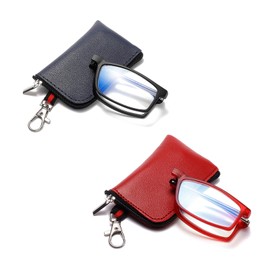 OWTXIS Folding Reading Glasses for Women Men, Blue Light Easy Carry Readers with Ultra-light Pocket Keychain Bags (Black, Red, +1.75)