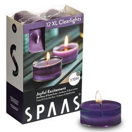 Spaas 12 Maxi Scented Tealights in Transparent Clear Cup, ± 10 Hours, Joyful Excitement, Aubergine