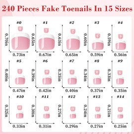 240pc White French Tip Press on Toenails Women Fake Toe Nail Kit, Pink Toe Nails Press ons Nail Short Square Glue Toenail Acrylic Toes Nails Tips French Fake Toenail Tip Stick False Toes for Feet