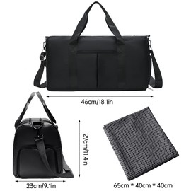 Bolsa de Viaje y Deporte - Plegable Hidrófugo Mochila Unisex Maleta Deportiva Bolsa de Deporte Gym con Compartimento para Zapatos y Bolsillo Impermeable Bolsa de Entrenamiento de Yoga Portátil (Negro)