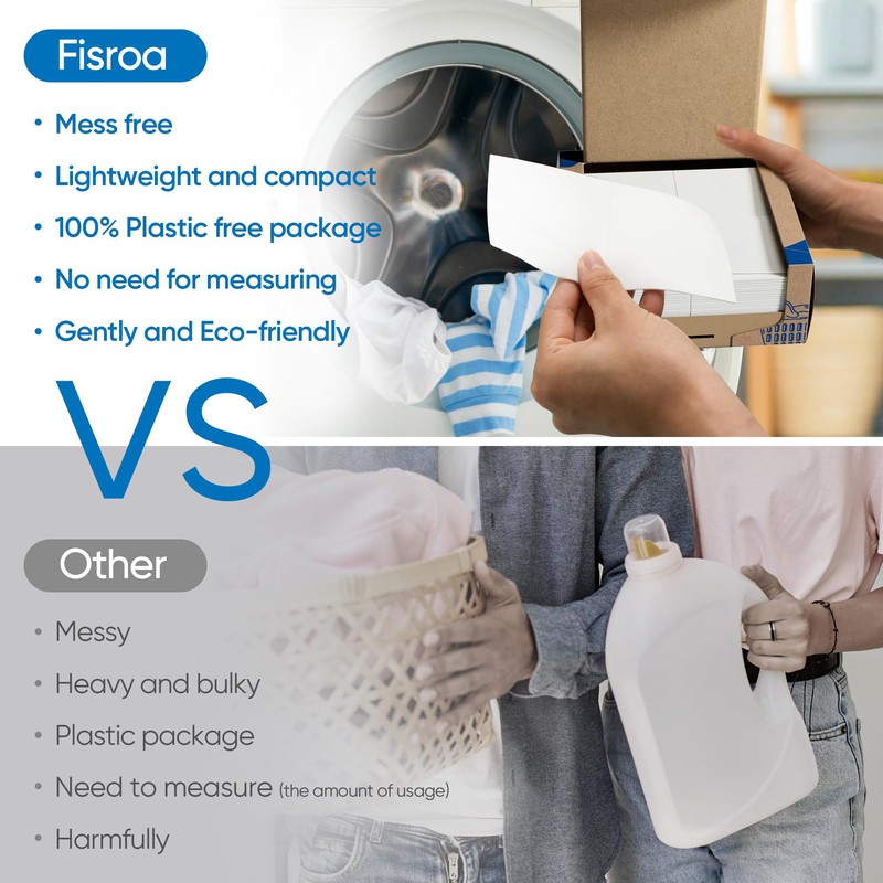 Fragrance Free Laundry Detergent Sheets Travel Eco-friendly 300 Loads Fisroa