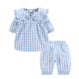 Mud Kingdom - Conjunto de pijama de verano para niñas y niños, diseño de cuadros, Collar Peter Pan Azul, 5 Años