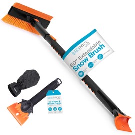 BIRDROCK HOME 60" Extendable Car Snow Brush & Ice Scraper Glove | Lightweight Aluminum Snow Clearing Tool w/Detachable Ice Scraper w/Ergonomic Grip Design | Foam & Bristle Head for Truck Car SUV RV