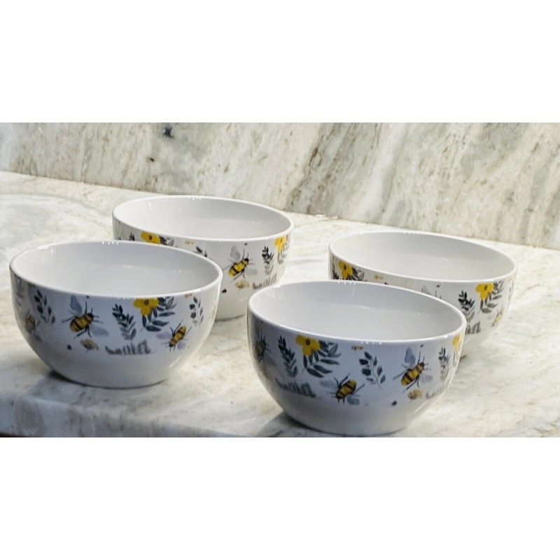 Royal Norfolk Cutlery Ceramic Bee Pattern Breakfast Bowls 6 In