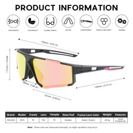 Solsun Polarized Cycling Sunglasses: Wrap Around UV Protection, Sports for Men/Women, Black Frame-orange Lens, One Size