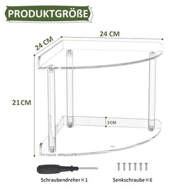 Sezanrpt 2-Tier Acrylic Corner Shelf Organiser Storage 24 x 24 x 21 cm, Transparent Countertop Corner Shelf for Bathroom, Kitchen, Bedroom, Office, Study