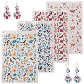 KABAKE Polymer Clay Transfer Paper 4 PCS Colorful Flowers Butterfly Magic Water Transfer Paper Retro Floral Leaf Paper for Earrings Jewelry Making Polymer Clay Tools