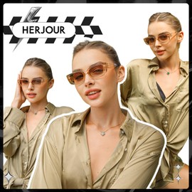 HERJOUR Cat Eye Sunglasses for Women 90s Retro Trendy Y2K Classical Vintage Rectangle Gafas De Sol Para Mujer AR82170