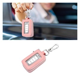 GLSOWEE Car Key Fob Case, Genuine Leather Auto Keychain Bag, Universal Vehicle Keys Holder Protection Cover for Men Women