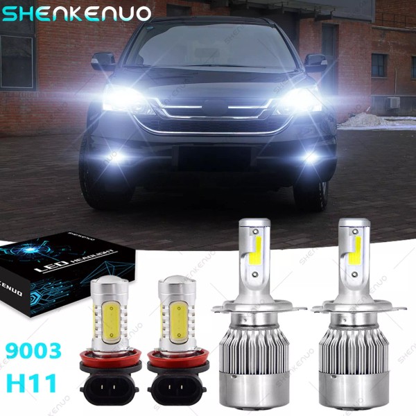 SHENKENUO 4x Faros LED Bombilla Hi/Lo+Luces Antiniebla Para For Honda