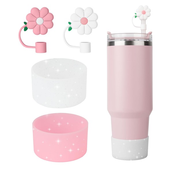 2 Pack Silicone Boot& Silicone Straw Topper, Dust-Proof Straw Caps