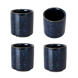 Porcelain Japanese Sake Cups Straight Edge Ochoko Set of Four 1.25 fl oz Hot or Cold Sake Home or Restaurant Supply Use Reactive Glazed Ceramic (Navy Blue)