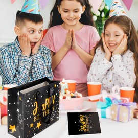 Zi Lan 2 Pcs 13" Large Black Happy Birthday Gift Bag with Tissue Paper for Men Women Large White Gift Bag Birthday Party Gifts Supplies