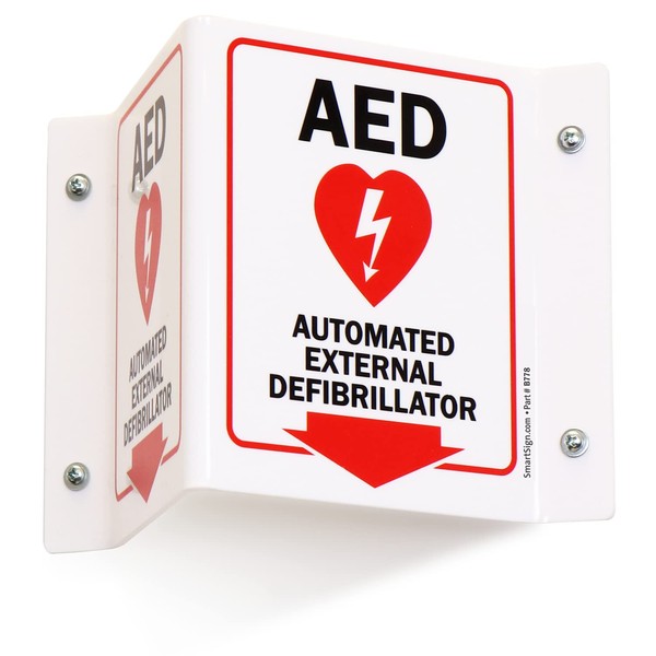 SmartSign "AED Automatic External Defibrillator" Two-Sided V-Shaped Projecting Sign with