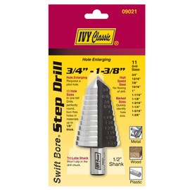 IVY Classic 09021 11-Hole Enlarging Step Drill Bit, 3/4-1-3/8-Inch, 1/16-Inch Increments, 1/Card