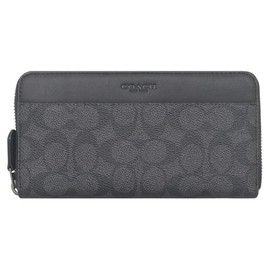 Coach FCY405 CY405 Long Wallet, Charcoal x Black, Signature, Coated Canvas, Smooth Leather, Accordion, Zip-around, Men's, Women's, Outlet Product, Brand, Parallel Imported