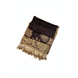 Sakkas Luxurious Double Layered Jacquard Big Paisley Pashmina Shawl Wrap Scarf - Black