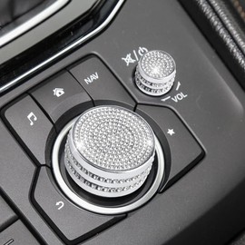 PIFOOG Interior Accessories for Mazda 3 6 CX3 CX5 CX9 Center Console Button Accessories Multimedia Control Button & Volume Button Cover Zinc Sticker Crystal Silver 2PCS (Multimedia Cap Small)