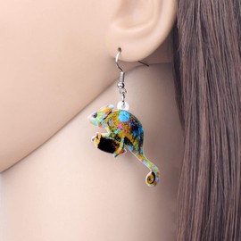 DUOWEI Acrylic Summer Tropic Chameleon Anole Lizard Earrings Charm Dangle Drop Jewelry for Women Girls Teens Kids Lovers Fancy Gifts (Floral)