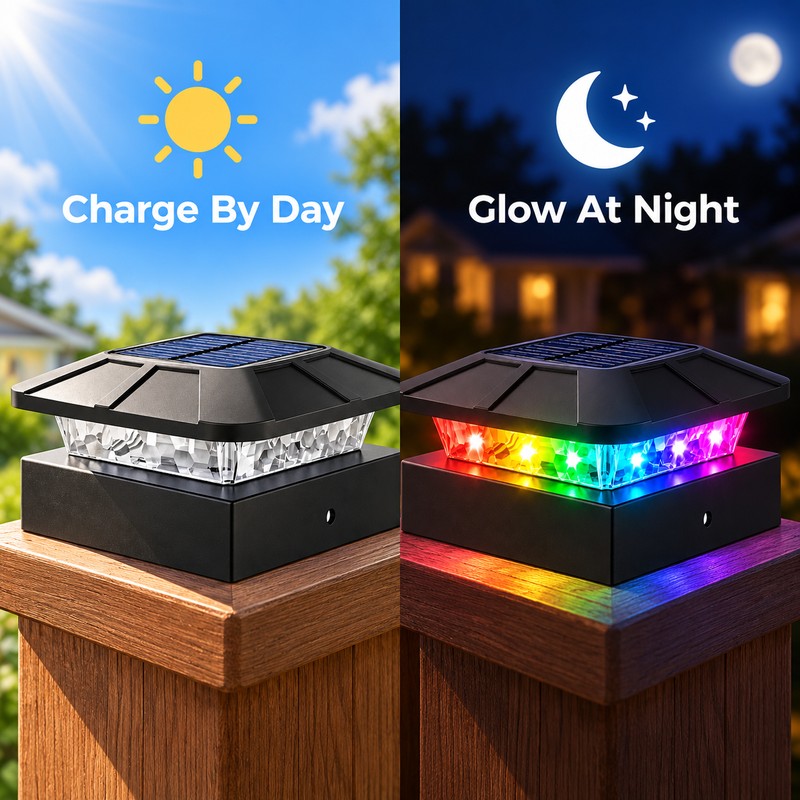 4-Pack RGB Solar Post Cap Lights for 3.5 & 4-Inch
