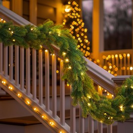 Alupssuc 6ft Pre-Lit Christmas Garland, Artificial Lighted Norfolk Pine Garlands with Multi-Color Lights, Battery Operated Garland for Mantle Stairs Table Fireplace Xmas Decoration-Yellow with Green
