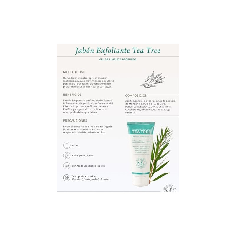 Exfoliante Facial Tea Tree, Limpieza Profunda, con Aceite Esencial de